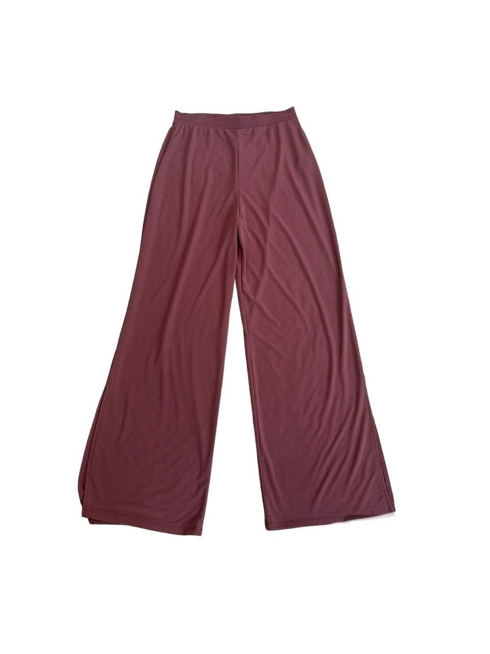Zara dusty rose pink Flowy wide leg pull on trouser pants slit hem Sz M NWOT